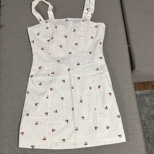 Chic White mini dress with Cherry Embroidery